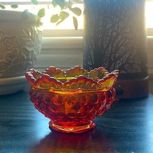 Fenton hobnail amberina glass dish